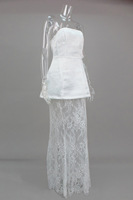 Robe longue blanche bustier pour femme avec jupe en dentelle transparente, idéale pour les soirées formelles et les fêtes