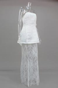 Women's White <b>Strapless</b> Peplum Maxi <b>Dress</b> with Sheer Lace Skirt Formal Evening Party Gown <b>Strapless</b> <b>Dress</b> - Product Image 4