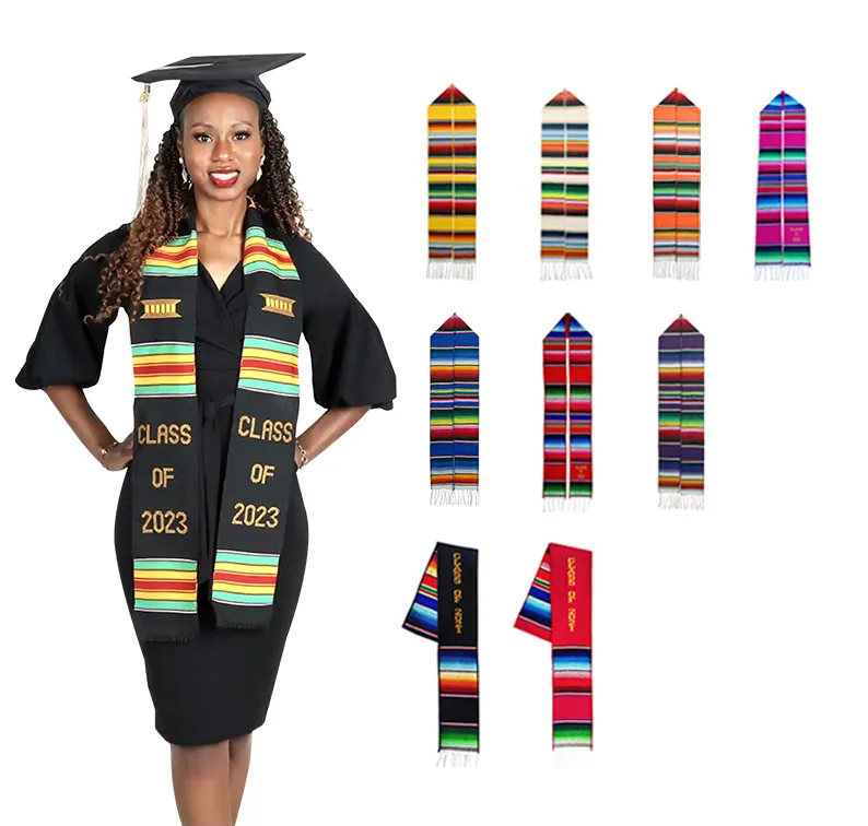 2024 Unisex Adult Satin Knitted Kente Stole Embroidered School Uniform Blanks Wholesale Graduation Stole