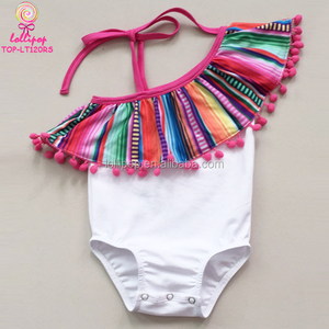 Leotardo sin Mangas con Hombros Descubiertos para Bebé Niña, Color Neón Lima, Rosa Intenso, Naranja, Dorado, Leotardo con Volantes y Broches para Bebé - Product Image 5