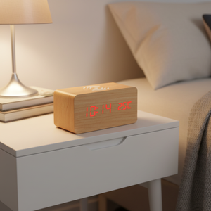 EMAF Digital Standing Electric <strong>Small</strong> Desk Wood Studio Led Digital <strong>Alarm</strong> <strong>Clock</strong> Fast Wireless Charger Table <strong>Clock</strong> for Mobile Phone - Product Image 6