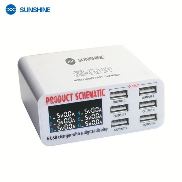 Most Popular 100V-240V 5A 6 Port Colorful Multi Device Usb Wall Charger with Lcd Voltage Display