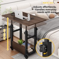 Table de chevet relevable portable en MDF avec surface en bois, petit bureau pour chambre à coucher, bureau à domicile, dortoir, avec roulettes