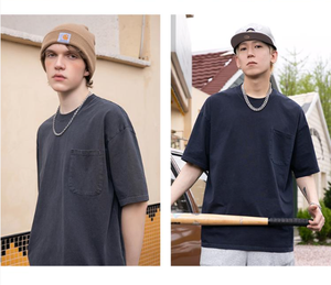 Men's <b>Plain</b> Dyed heavyweight t shirt O-Neck T-Shirt Regular Fit Solid Color Casual Wear Black <b>White</b> Jersey Knitted <b>tshirt</b> - Product Image 5