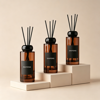 Flacon diffuseur de parfum en verre ambré de luxe avec bouchon noir, flacon d'arôme, décoration d'intérieur, emballage de diffuseur, logo personnalisé