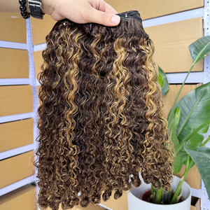 Bundles de cheveux vierges bruts Remy cambodgiens à Double trame 4/27 # Double Drawn Balayage Couleur Birman Curly Blonde Highlight - Product Image 1