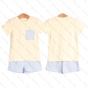 Dulce conjunto de niño pequeño tejido color sólido cuello Peter Pan Top y pantalones cortos conjuntos de dos piezas bordado conjunto corto - Product Image 3