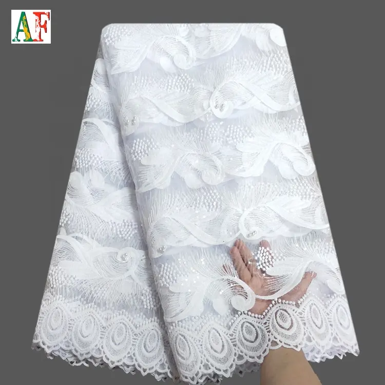 AF tissu net pour la robe personnalisé brodé dentelle Française tissu africain Offre Spéciale de mariée blanche robe de mariée avec des perles et des pierres