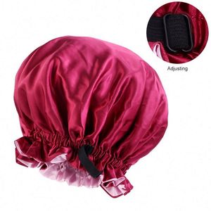 Bonnet de nuit en satin de soie double couche réglable avec logo personnalisé, bonnet de sommeil en velours à marque privée - Product Image 2