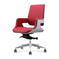 Chaise de bureau exécutive moderne à dossier moyen, revêtement en cuir, accoudoirs rembourrés, hauteur réglable, base pivotante en aluminium