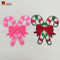 Patchs thermocollants et autocollants personnalisés en chenille et sequins brodés, motif canne de Noël, pour vêtements et casquettes de camionneur, vente en gros