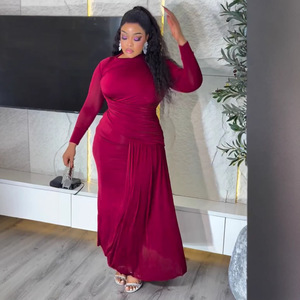 Abito da <span class=keywords><strong>donna</strong></span> <span class=keywords><strong>taglie</strong></span> forti in poliestere tinta unita con inserti, gonna elasticizzata, vita aderente, snellente, versatile, nuova collezione autunno 26 - Product Image 1