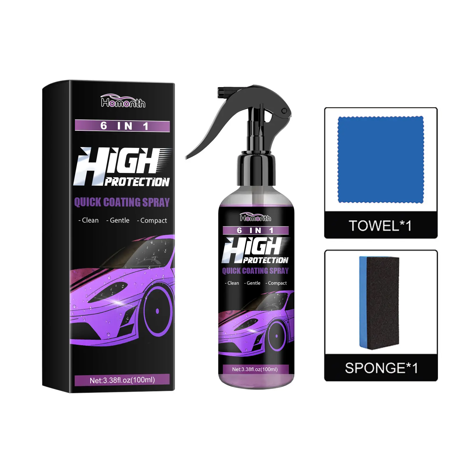 Homonth aerosol de protección para automóviles 6 en 1 revestimiento de pintura para automóviles sello de cristal esmalte resistente al polvo reacondicionamiento de pulido antimanchas