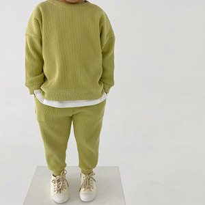 Conjunto de 2 Piezas para Bebés Recién Nacidos, Primavera-Otoño, Suéter de Algodón con Textura de Waffle de Manga Larga Personalizado + Pantalones para Niños y Niñas - Product Image 1