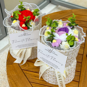 Fiori Artificiali Decorativi in Tessuto, Girasoli all'Uncinetto Fatti a Mano, Bouquet <span class=keywords><strong>Colorato</strong></span>, Composizione Floreale, Regalo per San Valentino - Product Image 3