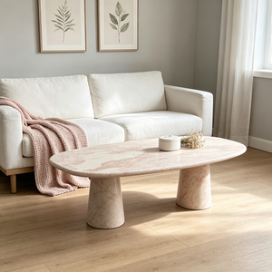 Ensemble de <span class=keywords><strong>table</strong></span> à manger moderne en gros pour salle à manger, <span class=keywords><strong>table</strong></span> de <span class=keywords><strong>restaurant</strong></span> ovale de luxe en marbre rose naturel, <span class=keywords><strong>mobilier</strong></span> - Product Image 5