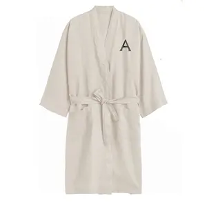 Unisex Kimono Linen Bathrobe with Personalized Monogrammed