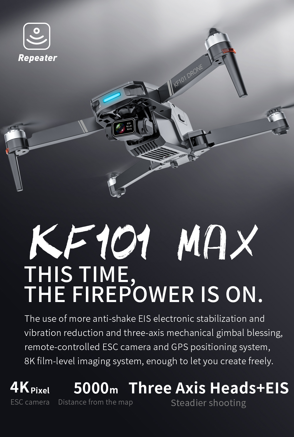 KF101 MAX Drone, use of more anti-shake ElS electronic stabilization and vibration reduction . remote-controlled