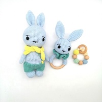 Jouet hochet en crochet fait main pour bébé, lapin doux en peluche avec rembourrage en coton PP, doudou pour enfants