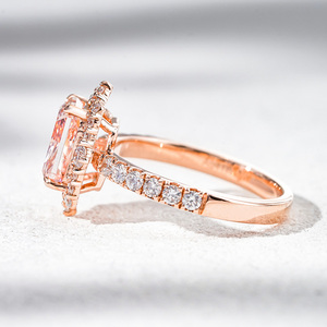 Starsgem 10K Rose Gold Pink Radiant Cut Pink Lab Diamond <b>Ring</b> With Halo Side Stones Women's Jewelry - Product Image 2