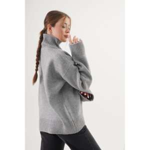 Pull en maille à col roulé gris pour femme, manches longues, décontracté, anti-boulochage, épais et chaud pour l'hiver - Product Image 2