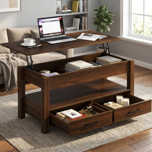 Modern Retro Durable Eco-Friendly Convertible Lift Top Coffee <b>Table</b> Hidden Compartment Antique <b>Rustic</b> Brown <b>Wooden</b> Panel - Product Image 2