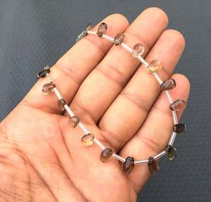 Gema de cuarzo ahumado biológico, 1 hebra, 22 piezas, cuentas facetadas en forma de pera para fabricación de joyas, fabricación de joyas - Product Image 4