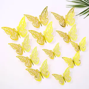 New butterfly wall stickers 3D faux metal home background wall decoration flowers gifts creative stickers party decoration