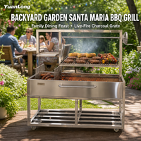 Barbecue au charbon de bois de style argentin Santa Maria, moderne et haut de gamme, en acier inoxydable, pour l'extérieur, avec système de levage manuel à manivelle