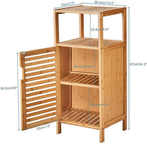 Mobiletto da Bagno Autoportante, Piccolo Armadietto in Bambù, Organizzatore con 4 Ripiani e Porta Singola, Tavolino Laterale per Divano - Product Image 4