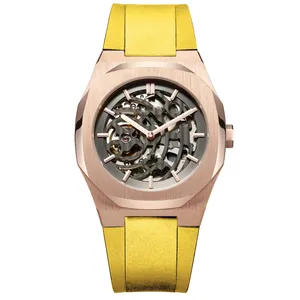 OEM Edelstahl kette schwarz Farbe Armbanduhr automatische Skelett benutzer definierte Logo Herren mechanische Uhren Männer Handgelenk