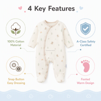 Pijama de Bebé con Estampado de Cactus, Mono de Algodón Blanco de Manga Larga Unisex para Recién Nacidos