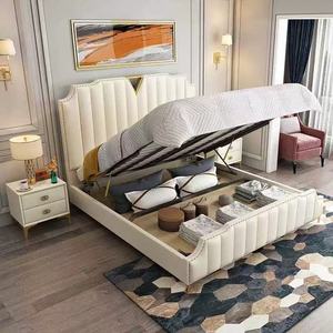 Muebles <span class=keywords><strong>de</strong></span> Dormitorio <span class=keywords><strong>de</strong></span> Diseño Moderno y Lujoso, <span class=keywords><strong>Cama</strong></span> King Size Multifuncional <span class=keywords><strong>de</strong></span> Color Blanco Puro, Ajustable, con Respaldo Alto, Tapizada en Tela y Cuero - Product Image 2