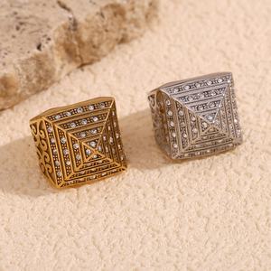 <strong>Men</strong> Jewelry Zircon Pyramid Vine <strong>Signet</strong> <strong>Ring</strong> 18k <strong>Gold</strong> Plated Stainless Steel Jewelry Waterproof <strong>Men's</strong> Jewelry - Product Image 1
