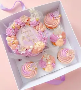 Scatola per Cupcake in carta bianca personalizzata con scatole per imballaggio da forno con finestra per torta di compleanno