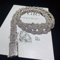 Collier en argent sterling plaqué or rose avec fermoir en forme de boîte classique glacée, chaîne à maillons cubains en moissanite, bijoux hip hop pour hommes, 925