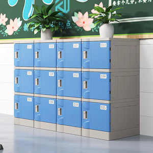 Casier de rangement en plastique durable et organisé à plusieurs portes, avec portes bleues et grises, idéal pour les écoles et les gymnases - Product Image 2