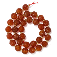 Perles Rondes en Agate Cornaline Sculptée à la Main, Motif Fleur de Lotus, Pierres Précieuses Naturelles, Perles Libres pour Créations DIY, Breloques pour Bracelets
