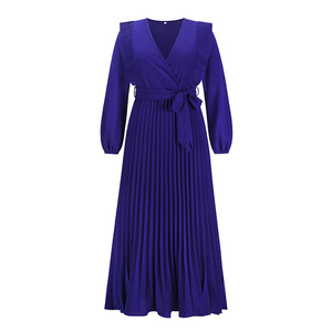 Vestido largo plisado con escote triangular para <span class=keywords><strong>mujer</strong></span>, ropa larga con escote triangular para <span class=keywords><strong>otoño</strong></span> e <span class=keywords><strong>invierno</strong></span>, <span class=keywords><strong>2022</strong></span> - Product Image 5