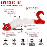 Señuelo de Pesca Suave con Cola Rizada Roja y Cabeza Plomada - Swimbait para Lubina de Agua Dulce