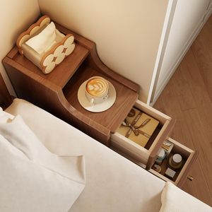 US Stock <strong>Narrow</strong> Walnut Nightstand <strong>with</strong> 2 <strong>Drawers</strong> Solid Wood Modern <strong>Bedside</strong> <strong>Table</strong> for Bedroom Furniture Study Toilet CTG041 - Product Image 6