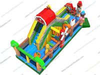 Parcours d'obstacles gonflable extérieur avec toboggan, aire de saut et structure de jeu pour parc d'attractions