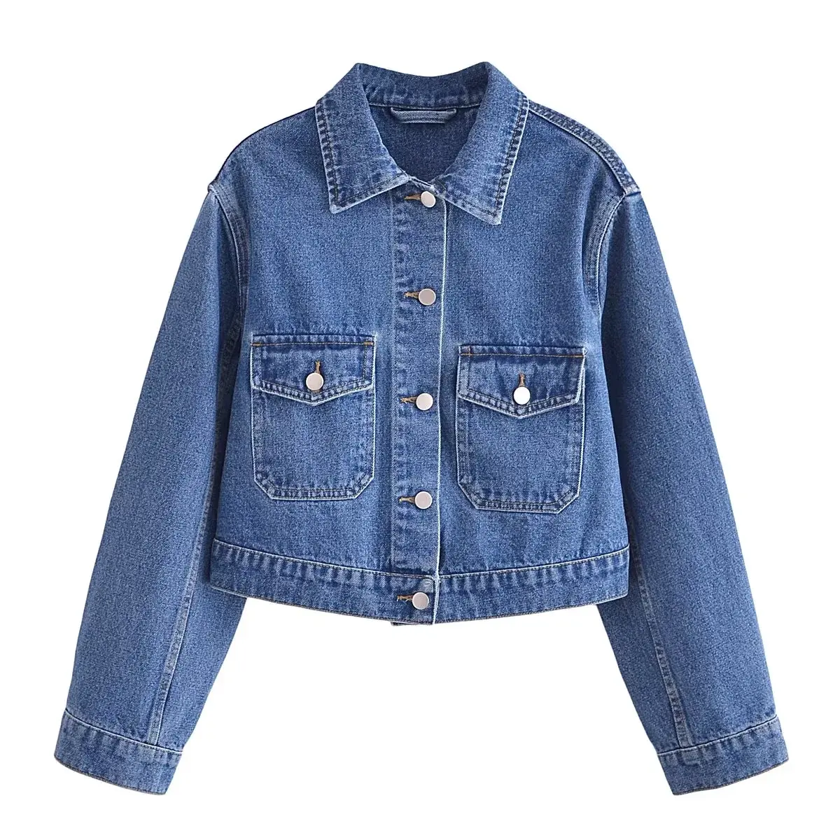 Chinesischer Hersteller 1605-2367 Klassisch und außer gewöhnlich! Damen Classic Short Plissee Denim Jean Jacke Showcase Modisch