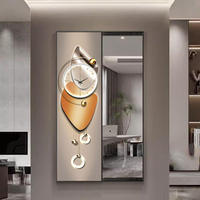 Miroir mural décoratif haut de gamme en porcelaine et cristal, style géométrique abstrait, avec fonction horloge et effet miroir coulissant