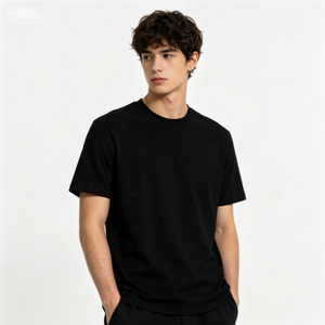 Camiseta de Manga Corta con Cuello Redondo Negra para Hombre, Corte Regular, Color Sólido, Algodón Jersey, Estilo Casual - Product Image 1
