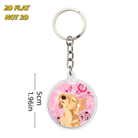 Porte-clés en acrylique avec un chien mignon écoutant de la musique, design notes de musique roses, pendentif rond transparent pour clés, sacs, sacs à dos, cadeau