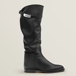 Bottes longues souples pour femmes à talons plats, avec boucle métallique et empeigne plissée, coupe large, hauteur genou - Product Image 6