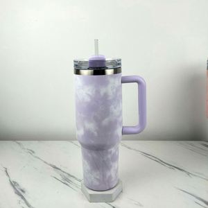 40oz Double Wall Tie-Dye Stainless Steel Insulated Car <b>Travel</b> <b>Mug</b> <b>with</b> <b>Handle</b> and Straw - Product Image 2