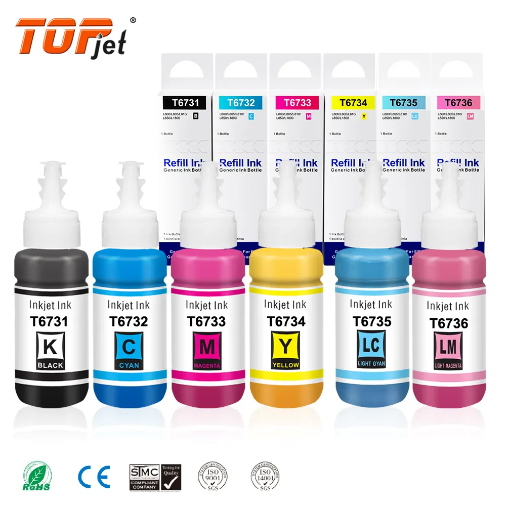 Topjet 673 T673 T6731 Kit isi ulang botol besar kompatibel Premium Tinta pewarna Tinta untuk Epson L800 L805 L1800 printer Inkjet