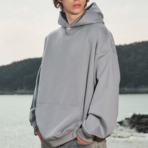 Terry <span class=keywords><strong>Fabric</strong></span> Custom logo Hoodies 100% Cotton Button Neck Alta calidad 14oz Mens Black Style Oversized Boxy Hoodie - Product Image 3